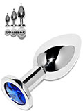 Rosebud Stainless Steel Buttplug With Blue Crystal - Large